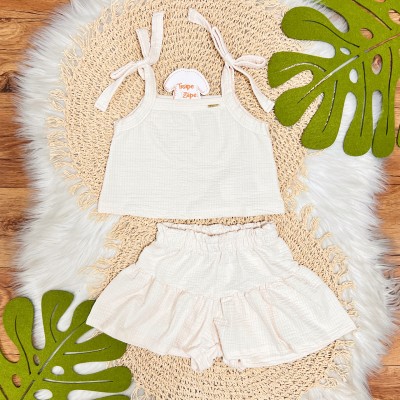 Conj. Blusa Alcinha e Short Saia - Off White